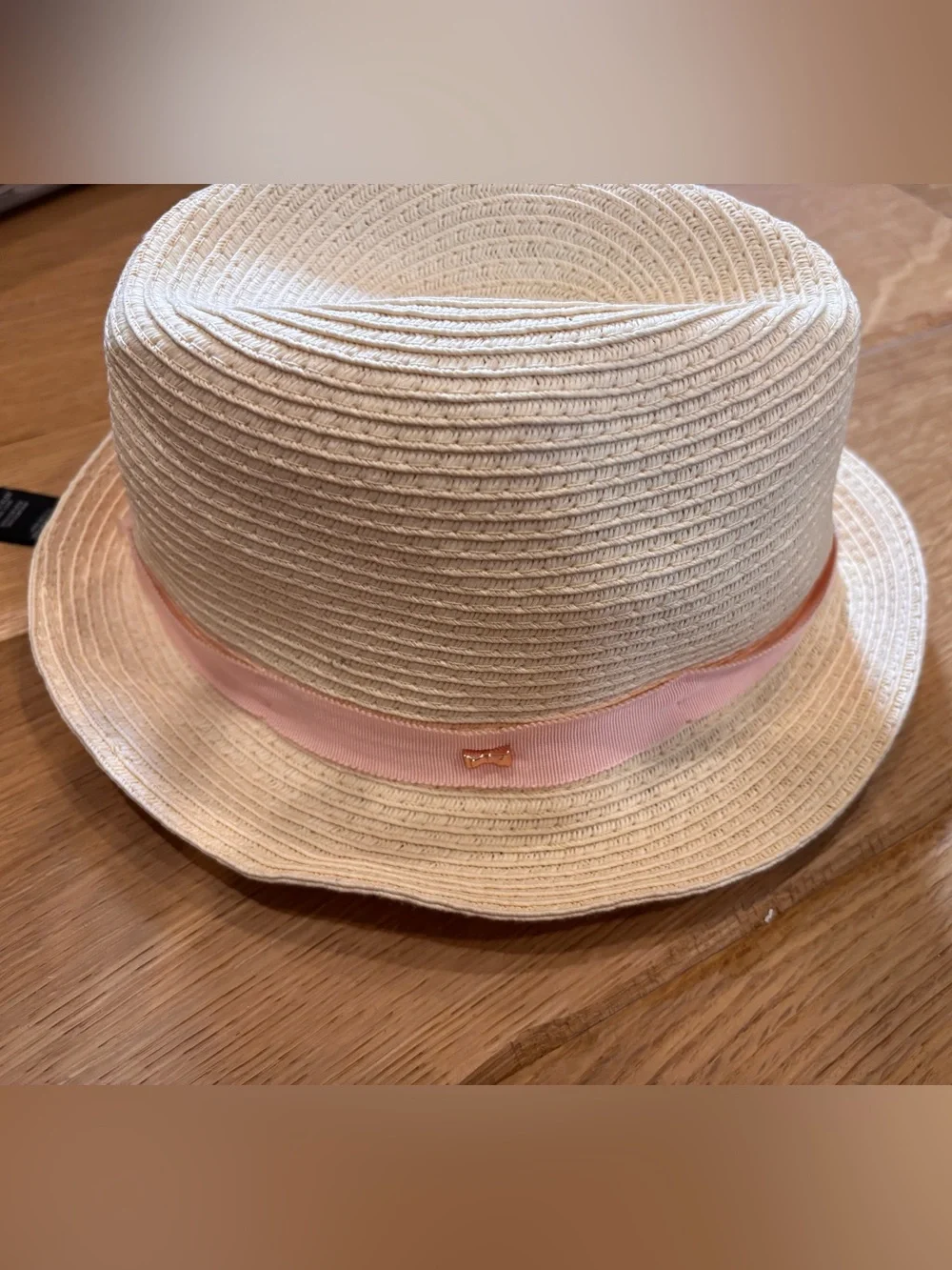 Ted Baker London Cream Straw Hat with Pink Band